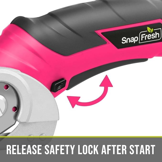 SnapFresh Cordless Electric Scissors, 4V Rechargeable Electric Box Cutter for Cardboard Boxes, Carpet & Paper, Rotary Cutter for DIY Projects, Safety Box Cutter with Battery & Type-C Cable (Hot Pink)
