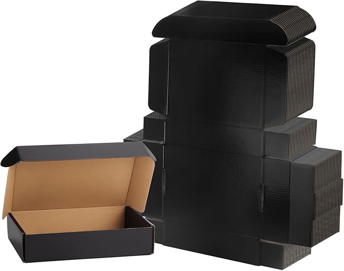 EXYGLO Shipping Cardboard Boxes for Small Business, Packing and Mailing, 9x6x2 - Pack of 25, Black