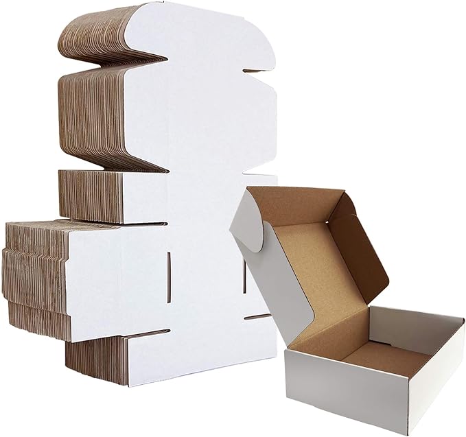HORLIMER 7x5x2 inches Shipping Boxes Set of 25, White Corrugated Cardboard Box Literature Mailer