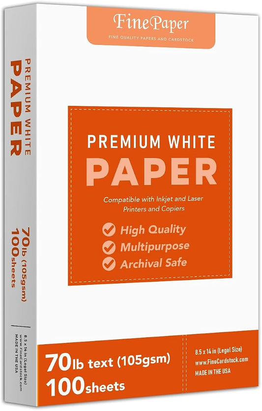 Bright White Paper - Multipurpose Office Print Writing Copy - Flyers, Posters, Design Proposals, Business Documents | 8.5 x 14 | 70lb Text (28lb Bond) | Acid Free Paper | 100 Sheets per Pack
