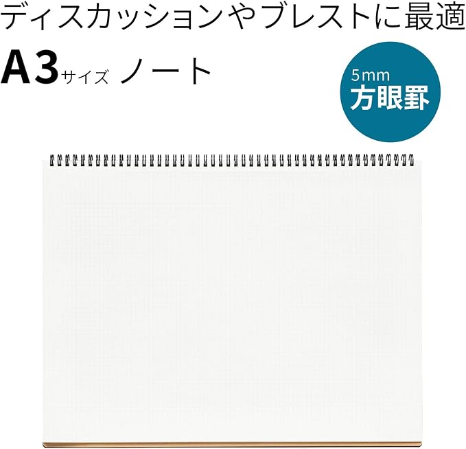 Maruman Mnemosyne Spiral Notebook, Horizontal A3, 11.69"x16.54", 5mm Grid | Professional Black Cover, 140 Graph Pages, Twin-Wire Bound To Lay Flat, Perforated Paper, For School & Office, Made in Japan