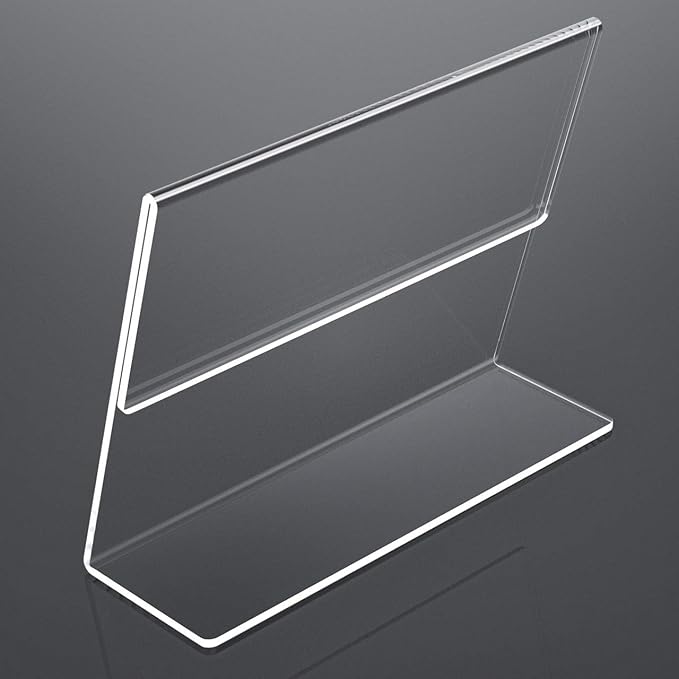 NIUBEE Acrylic Sign Holder 8.5x11 Inches 6 Pack Horizontal, Slant Back Clear Frames, Plastic Paper Flyer Display Holder, Document Menu Table Stand for Office, Store, Restaurant -Landscape