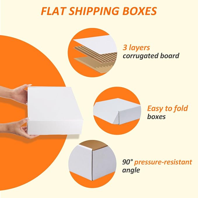 HORLIMER 12x9x3 inches Shipping Boxes Set of 6, White Corrugated Cardboard Mailer Box for Packing, Mailing, Small Business