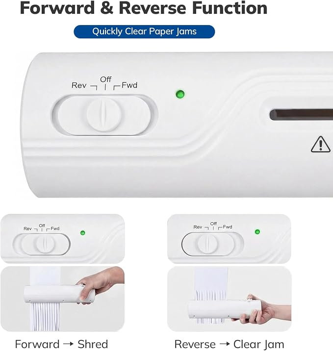 Mini Paper Shredder, Portable Paper Shredder for Home, 3-Sheet Strip Cut 4mm, Compact Paper Shredder with Forward & Reverse and Overheat Protection, Small Shredder for Desk and Home Office (L, White)