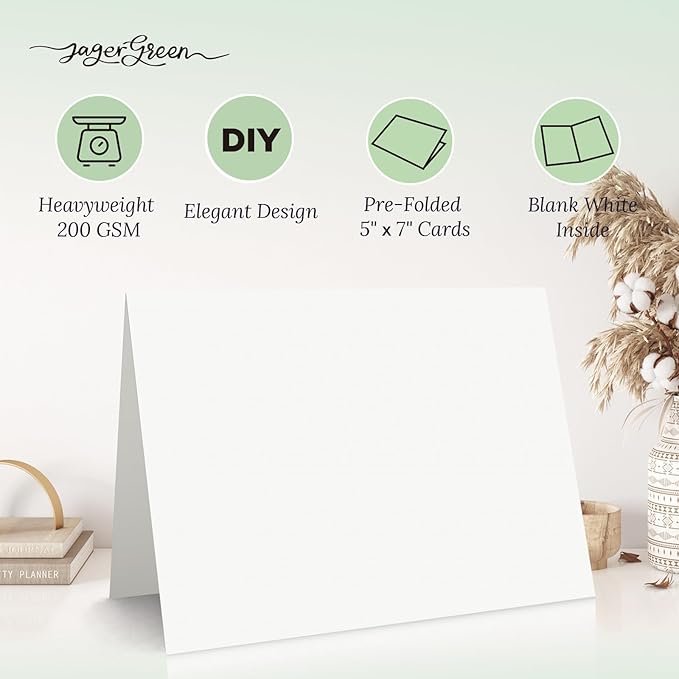 50 Pack 5x7 Blank Cardstock Paper, White Card Stock Bulk, Thick Folded Heavy Cardstock for Thank You Cards, Greeting Cards, Wedding Invitation, Envelopes, DIY Craft Card (Cards Only)