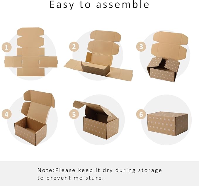 BIOBROWN 6x4x3" 50 Pack Corrugated Cardboard Boxes Small Shipping Box for Packaging Small Business Mailer Mailing Kraft Dots