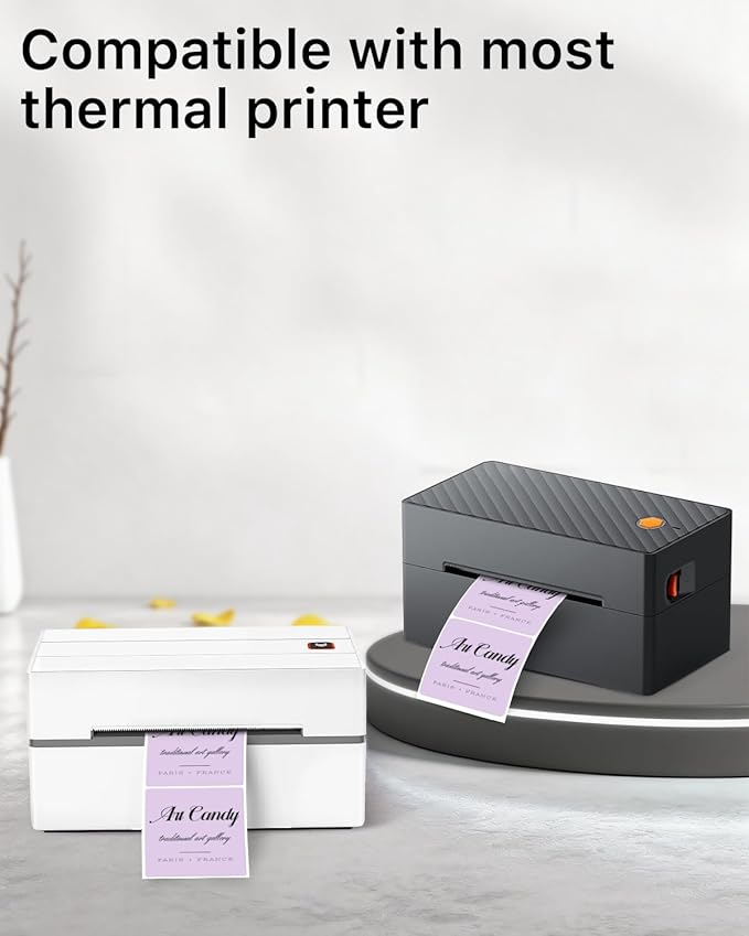 iEager Purple Square Thermal Label Stickers, 2"x2" Self-Adhesive Square Direct Thermal Labels with Perforation Line, 500 Sheets/Roll