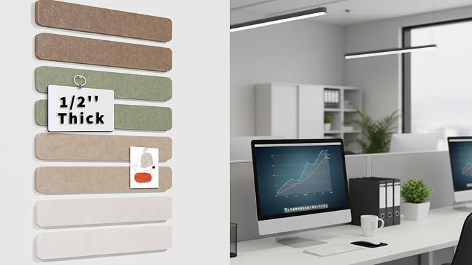 Mini Cork Board Strips for Walls, Small Corkboards for Wall | Adhesive Cork Strips Bulletin Bar Strip for Office, Renter Friendly, Frameless, 1300g/m² Dense Felt, 12*2 in, 8Pcs, 50 Pins