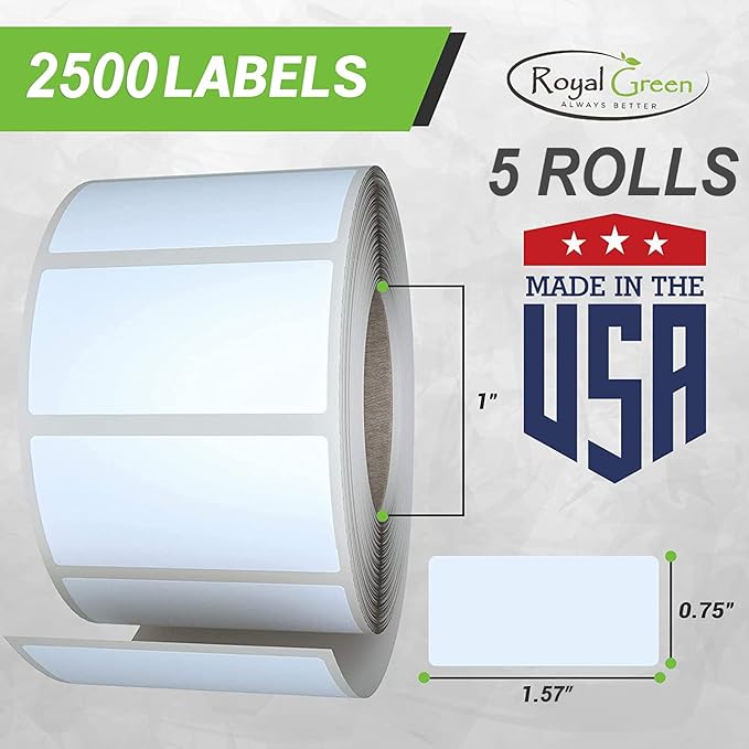 Small Color-Coding Label Roll 40mm x 19mm, 5 Rolls- 2500-Pack, Rectangular Labels Paper Stickers Bulk 1.57in x 0.75 in (Silver) by Royal Green