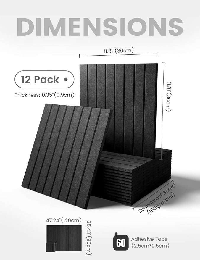 Fluxynara 48" x 36" Large Felt Bulletin Board, Charcoal Gray | 12 Pack Cork Board Alternative with 60 Safe Adhesive Tabs, Pin Boards for Wall Decor, Home, Office, Classroom,Dorm