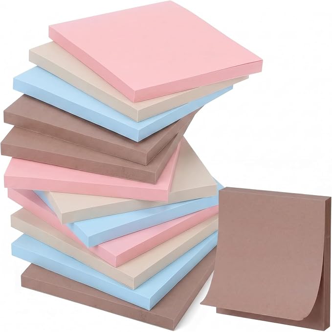 Thenshop 12 Pads Earth Tone Sticky Notes 3x3 50 Sheets | Self Stick Notes Pads Memo Earth Tone Office Supplies Vintage Aesthetic School Accessories Easy to Peel Repositionable