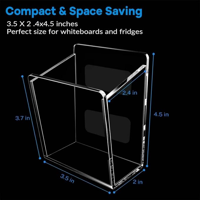 Acrylic Whiteboard Marker Holder, Magnetic or Adhesive Mount Marker Organizer for Fridge, Classroom and Office, Clear Dry Erase Marker Storage, Holds 8+ Markers