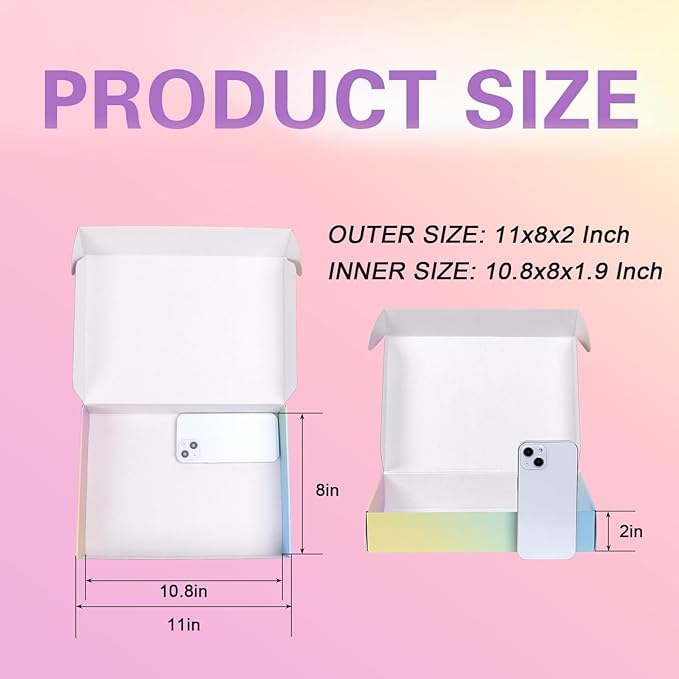 Shipping Boxes for Packaging, 11x8x2 Inches Corrugated Cardboard Boxes, Mailing Boxes for Small Business(15 Pack, Colorful)