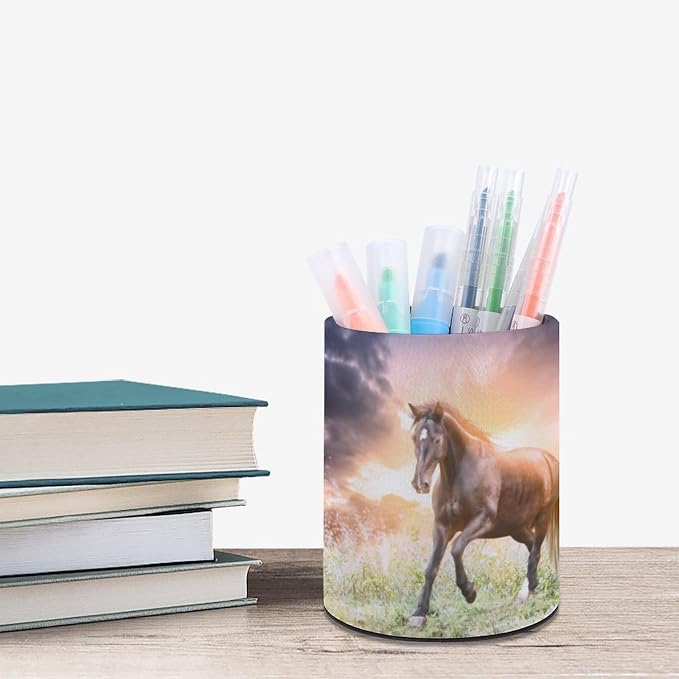 Horse Pen Holder Pencil Cup for Desk Organizer | Cute Makeup Brush Holder PU Multifunctional Office Suppliesfor Decor Home Classroom School