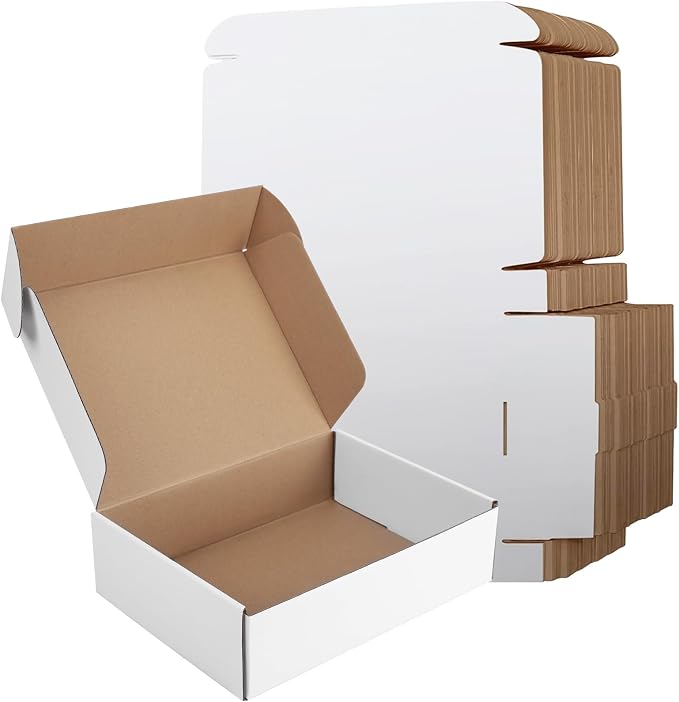9x6x3 Inches Shipping Boxes Set of 50, White Corrugated Cardboard Boxes, Mailer Boxes for Small Business