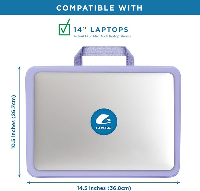 LAPGEAR Compact Lap Desk – Purple Amethyst, Fits 14" Laptops | Microbead Cushion, Built-In Pencil Slot, Carry Handle, Fits Standard Letter-Size Paper (8.5" × 11")