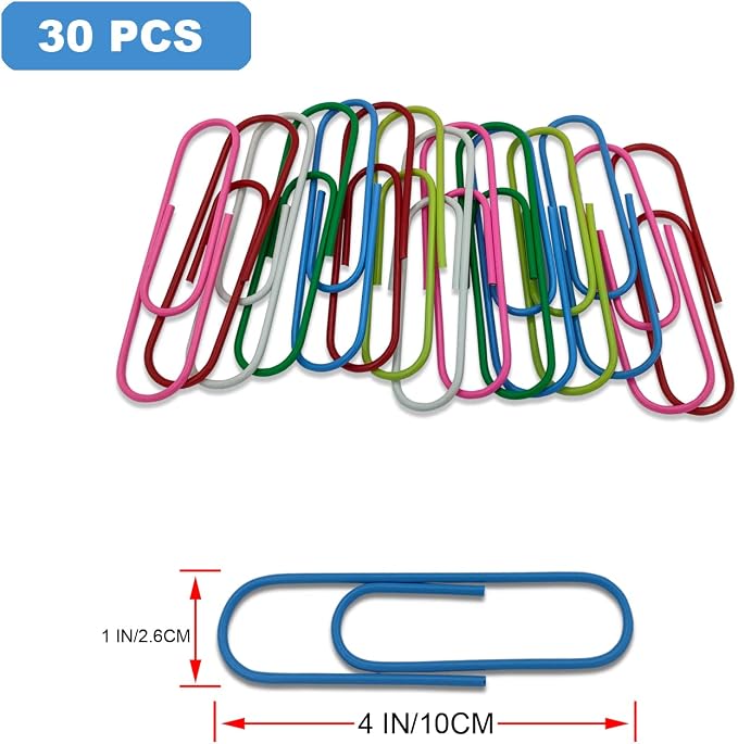 Jumbo Paper Clips,4 Inch Cute Paper Clips Large,30-Pack Paperclips for Paperwork Ideal for Home,School and Office Use,Colored Binder Clip