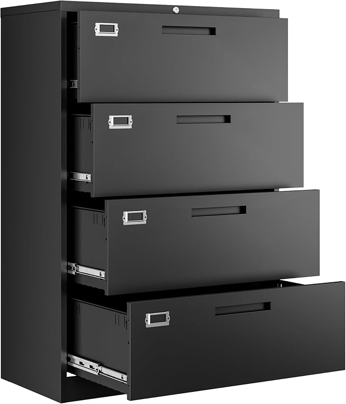 File Cabinets,4 Drawer Metal Lateral Filing Organization Storage Cabinets with Lock,Home Office for Hanging Files Letter/Legal/F4/A4 Size (Require Assembly)