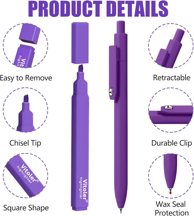 Piochoo Highlighters Assorted Colors and 0.5mm Black Ink Gel Pens Set | 6pcs Fine Point Quick-Drying Pens & 6pcs Chisel Tip No Bleed Highlighters for Women Nurse Men Back to School Supplies
