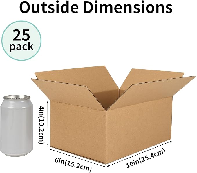 CRUGLA 10x6x4 Shipping Boxes for Small Business, 25 Packs Corrugated Cardboard Boxes for Shipping Packing Mailing