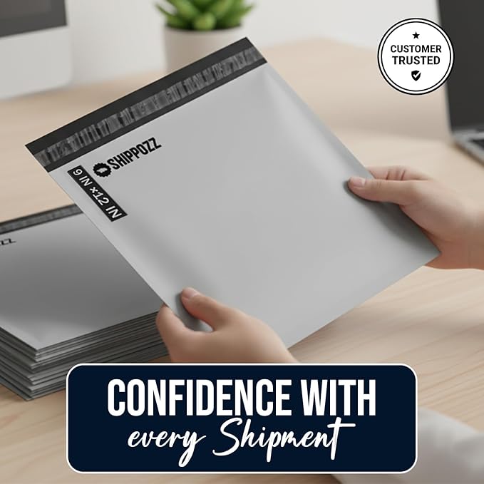 Shippozz 9x12 Poly Mailers 1000 Pack, Durable Waterproof Polymailers for Shipping Clothes, Self Seal Mailing Bags for Small Business Packaging Supplies, Mailing Envelopes for Books, and Accessories