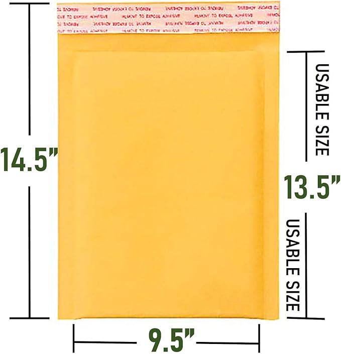 Kraft Bubble Mailers, Self-Seal, Waterproof & Cushioned Padded Envelopes for Shipping, 9.5 x 14.5 in (10 Pack, Gold)