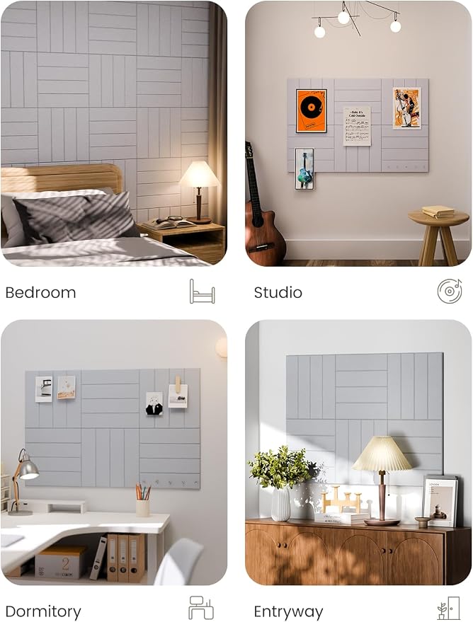 Fluxynara Felt Bulletin Board & Cork Board Alternative, Soft Gray | 36" x 24" Pin board, Removable Adhesive Tabs, Easy Install Without Wall Damage, For Home Office Decor