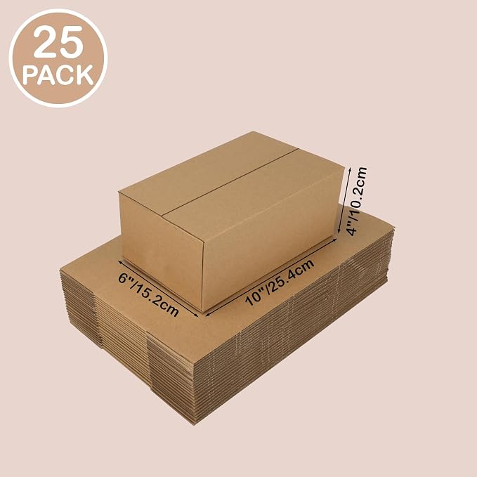 EdenseeLake 10x6x4 inches Shipping Boxes Small Cardboard Boxes for Packing, Moving, Mailing, 25 Pack