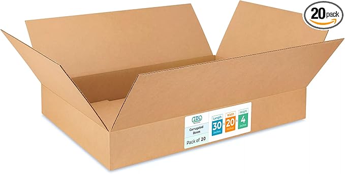 Large Shipping & Moving Boxes 30"L x 20"W x 4"H (20-Pack) - Extra Strength 200 lb vs Regular - USA-Made Corrugated Durable Cardboard Boxes - Box for Moving - Cardboard Shipping Box by IDL Packaging