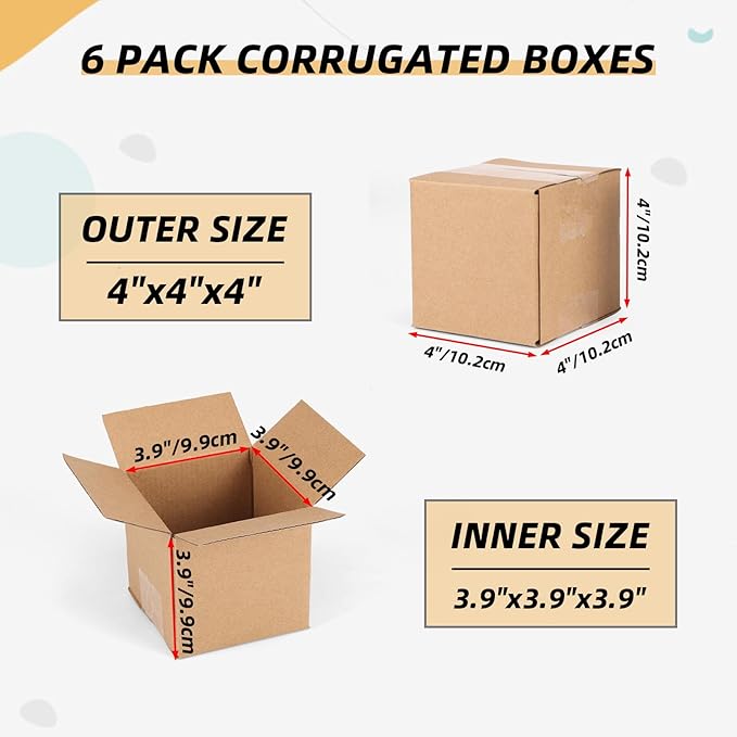 ZBEIVAN Shipping Boxes Mailers 4x4x4 inches Corrugated Cardboard Small Packing Kraft Moving Mailing Box, Pack of 6