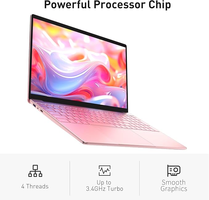 Auusda Business Laptop Computer for Work, Notebook PC for College Students, 15.6" FHD Display, Up to 3.4GHz CPU, Backlit Keyboard, Fingerprint ID, Up to 10TB Storage, 16GB DDR4 RAM, 1TB NVMe, Pink