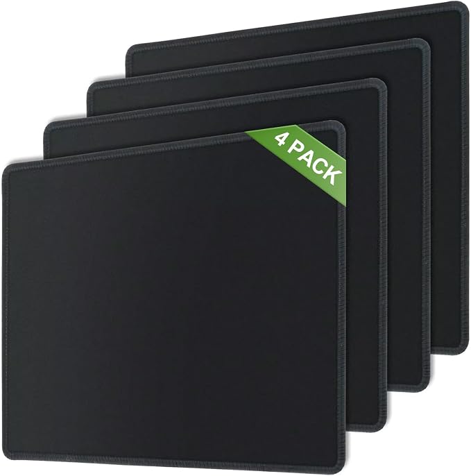 HZD 4-Pack Mouse Pads,10.1 x 8.2 inches Non-Slip Rubber Base, Black | Anti-Fray Stitched Edges Black Mouse Pad , Premium Mousepad, Water and Stain Resistant Protection mouse pads for desk