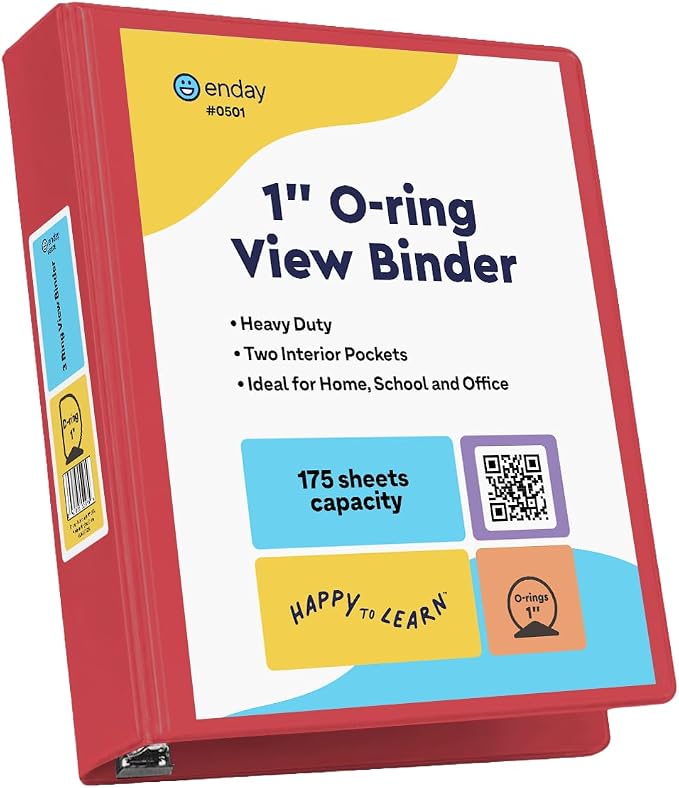 Enday 1 Inch Binder, Red 3 Ring Binder 1 Inch, Heavy Duty Three Ring Binder, 175 Sheets Capacity - One Inch Binder for Home School and Office