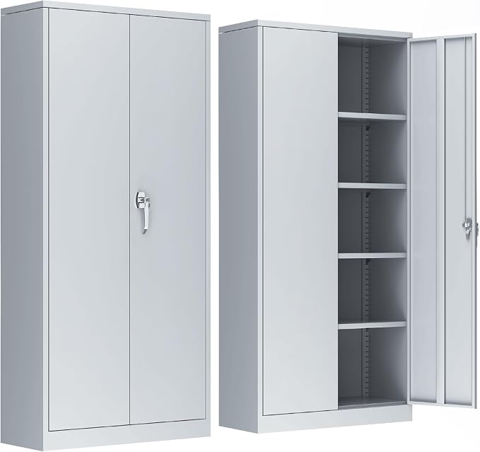 Metal Storage Cabinet,72" Steel Lockable File Cabinet with Locking Doors and Adjustable Shelves,Locking Tool Cabinets for Office,Home,Garage,Gym,School (Cement Grey)