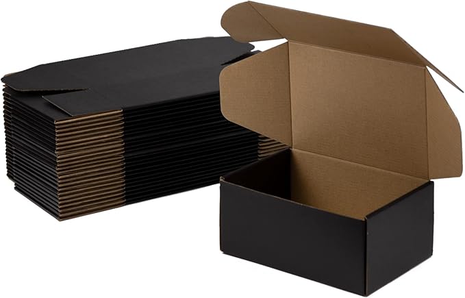 9x6x4 Inches Shipping Boxes Pack of 25, Packaging Corrugated Cardboard Mailer Boxes for Small Bussiness, Black
