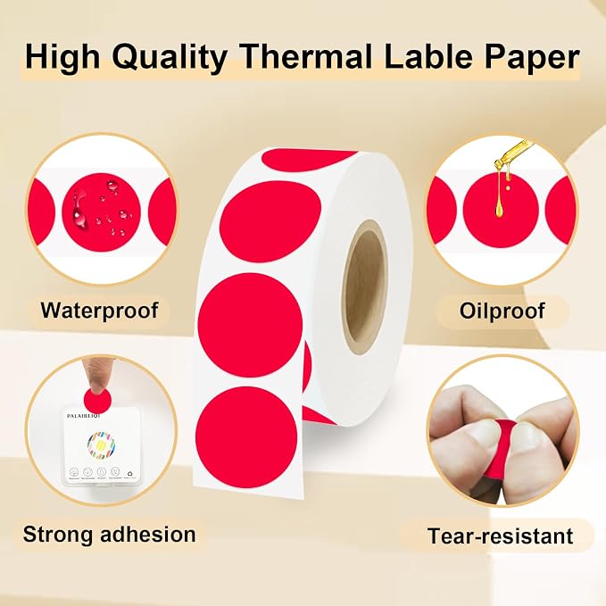 1 Inch Round Thermal Sticker Labels,Color Dot Stickers,Label Stickers,Waterproof,Oil Proof,for Thermal Printers,DIY,Office,Retail,Home and Warehouse Organization(Red,1000 Pcs)