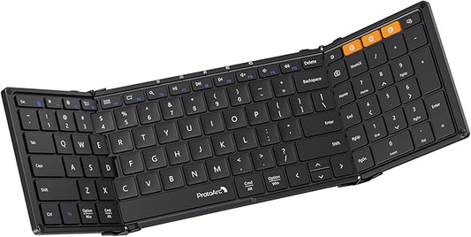 ProtoArc Foldable Bluetooth Keyboard, XK01 Full-Size Portable Wireless Keyboard for Travel, 105 Keys, 0.65" Keycaps, Multi-Device Sync for iPad Tablet Smartphone Laptop PC Windows iOS Android, Black