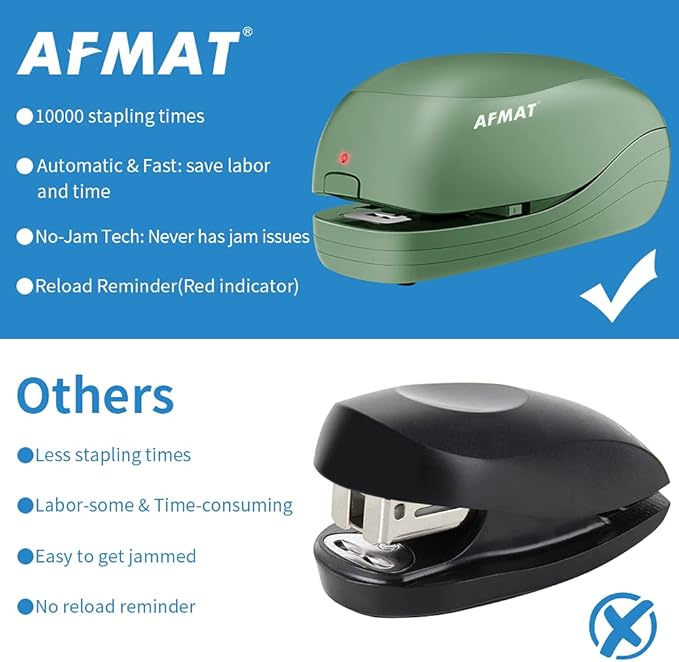 AFMAT Electric Stapler for Desk, Automatic Stapler Desktop, 25-Sheet Office Staplers Electric, AC or Battery Powered Staplers Heavy Duty Office Use, with Reload Reminder & Release Button ES06