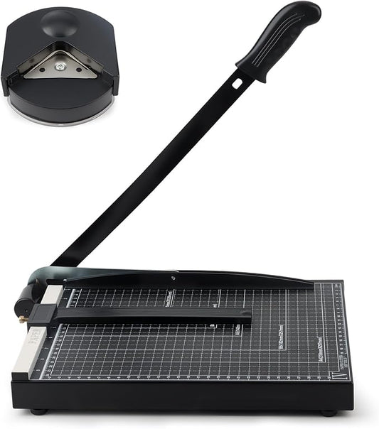 12" Heavy-Duty Paper Cutter, Guillotine Paper Trimmer, Portable Paper Cutting Machine with Corner Rounder, 12-Sheet Capacity Paper Slicer for Office, School, Cardboard, Crafts, Vinyl, Photo