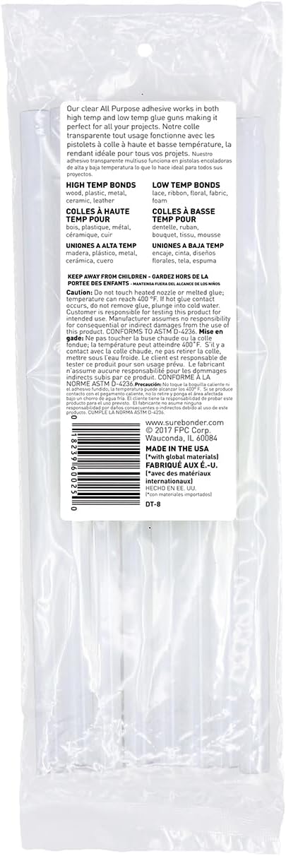 Surebonder DT-8 10" All Purpose Glue Sticks (8 Pack), Multicolor