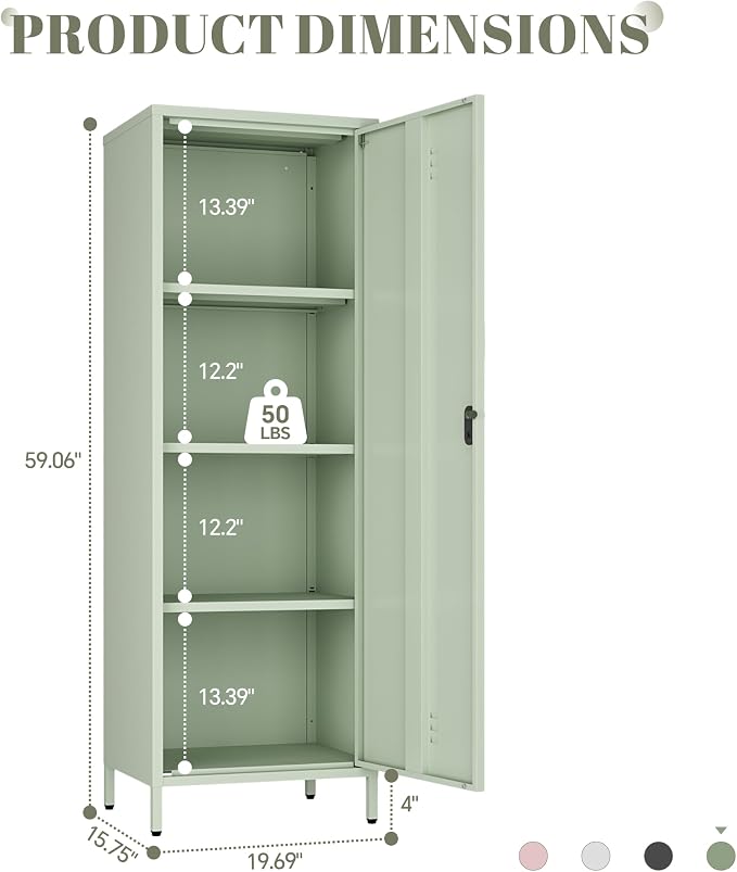 Metal Locker Storage Cabinet with Adjustable Shelves, 59" H Green Locking Tool File Cabinets Kids Snack Locker Organizer for School Classroom,Gym Home Office,Entryway and Hallway