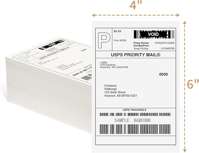 4"x6" Direct Thermal Labels, Fanfold Thermal Label Shipping Label 4x6 Compatible with Rollo, MUNBYN, iDRPT, Polono, Zebra, Permanent Adhesive (1000 Labels)