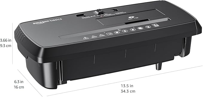 Amazon Basics 8-Sheet Strip Cut Portable Paper, CD, and Credit Card Shredder with Auto-Off, Overheat Protection, Compact Design, No Basket, Extendable Arm, Black
