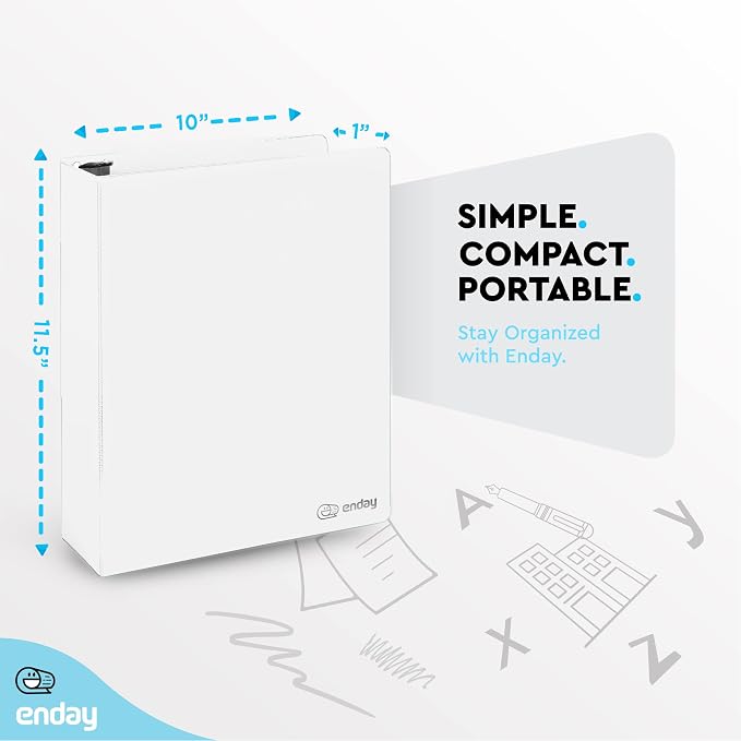 Enday 3 Ring Binder 1.5 Inch, White Heavy Duty Three Ring Binder, 325 Sheets Capacity - 1.5 Inch Binder for Home School and Office