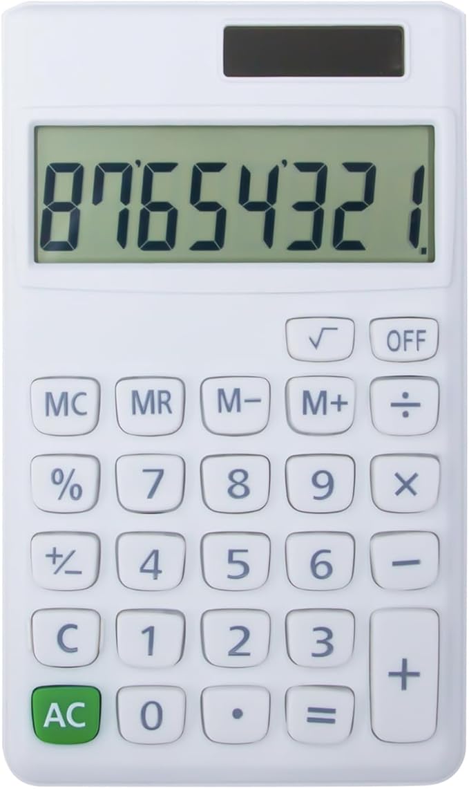 Basic Standard Calculators Small Digital Desktop Calculator with 8-Digit LCD Display, Battery Solar Power Smart Calculator Children's School Adult Office Family Standard Functions (8 Bit White)