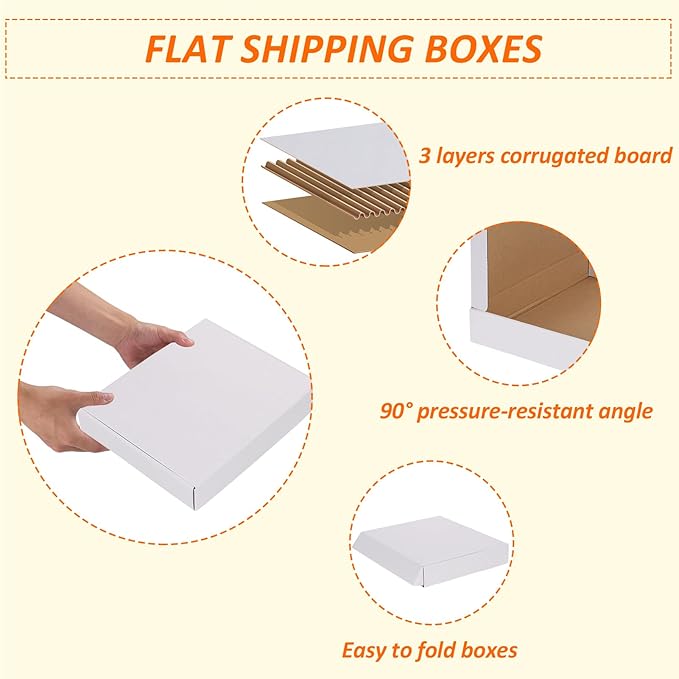 HORLIMER 12x10x2 inches Shipping Boxes Set of 25, White Corrugated Cardboard Box Literature Mailer