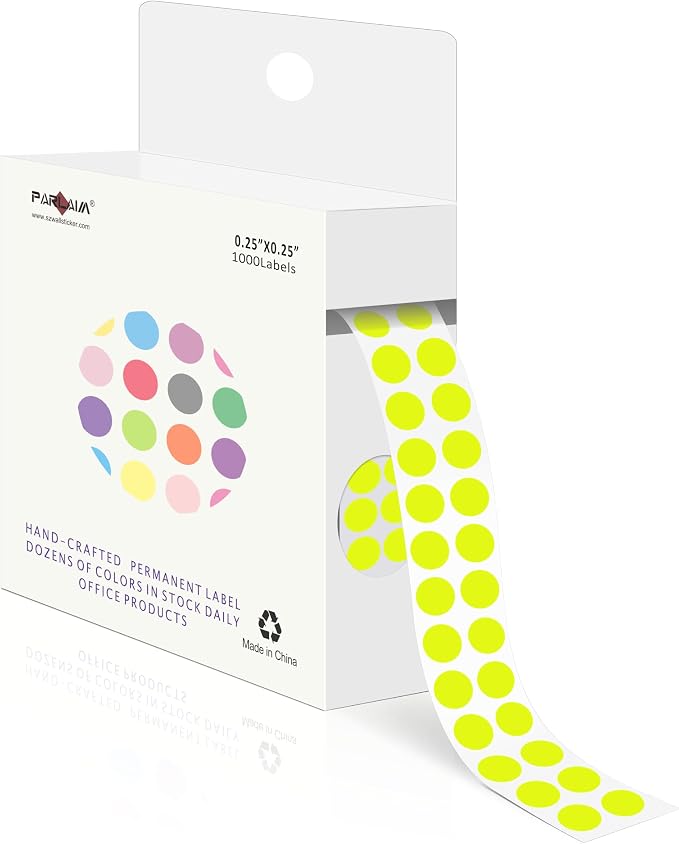 PARLAIM 1/4 Inch Circle Sticker Labels,1000 Stickers Round Color Coding Circle Dots Stickers, Adhesive Roll Dot Label for Inventory Organize, File Classification (Fluorescent Yellow)