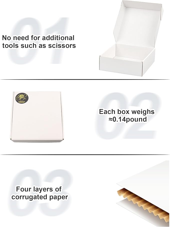 6x6x2 Inch Shipping Boxes, Set of 50, White Corrugated Cardboard Boxes, Mailer Packaging Boxes for Small Business Gift Literature Shipping