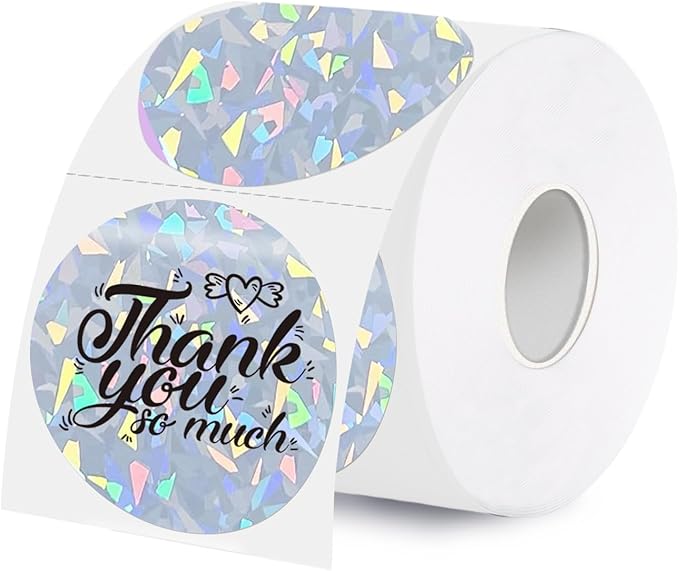 2 Inch Holographic Thermal Labels,Sliver Round Thermal Printer Labels,Printable Round Thermal Printer Labels Self-Adhesive Direct Thermal Label(300 Labels/Roll Glass)