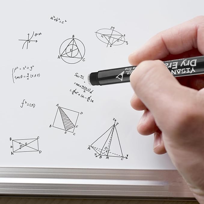 YISAN Black Dry Erase Markers Ultra Fine Tip,0.7mm Extra Fine Point, Whiteboard Markers with Erasers,Low Odor,70573